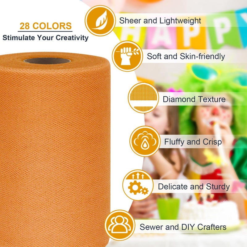 Ableme Deco Tulle Fabric Roll 6 Inch by 100 Yards (300 ft) Tulle Ribbon Sheer Mesh Netting for DIY Tutu Skirt Gift Wrapping Wedding Baby Shower Birthday Halloween Party Decorations Crafts, 34 Colors (Orange) - Image 3